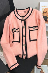 O-Ausschnitt Strickjacke Pullover Strickpullover